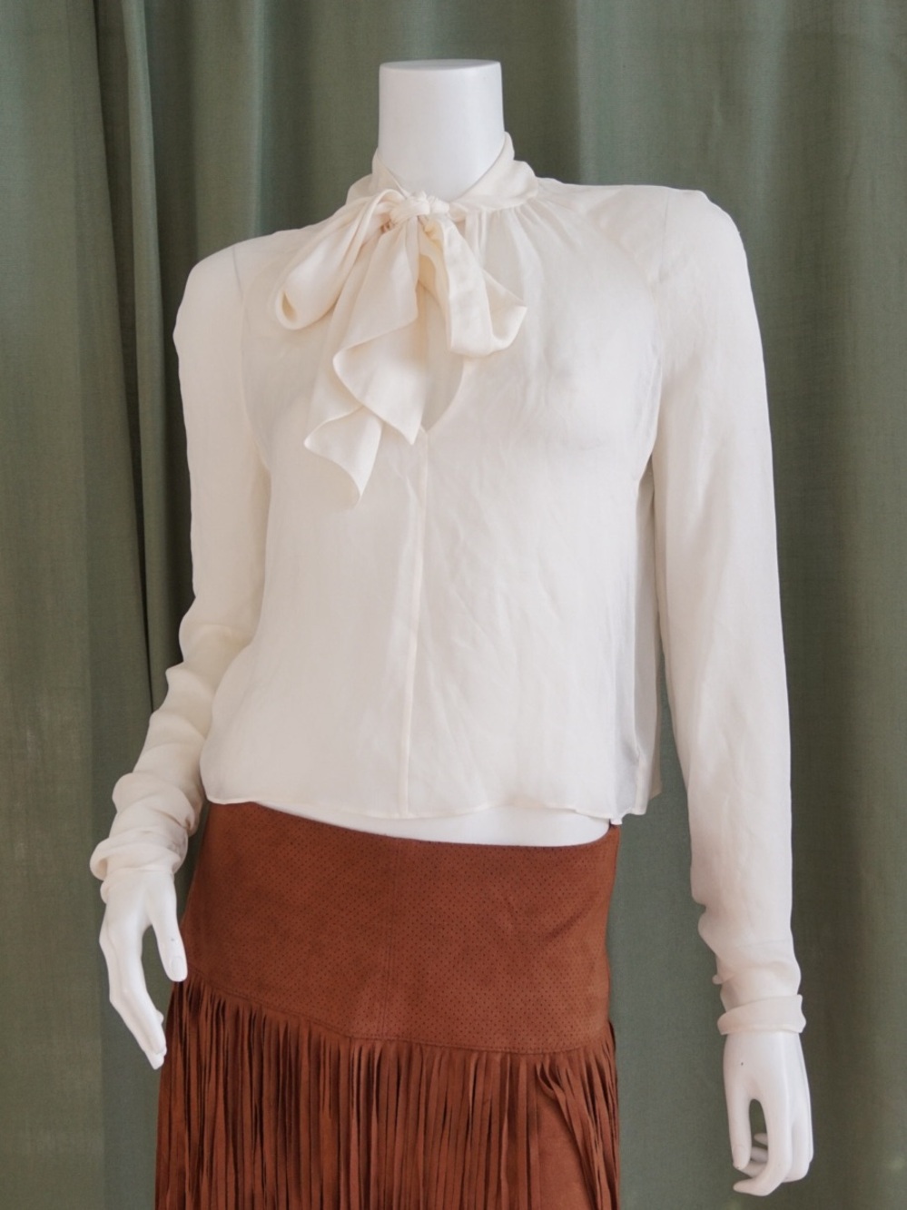 Elizabeth & James Ivory Silk Sheer Pussybow Blouse - Size Small